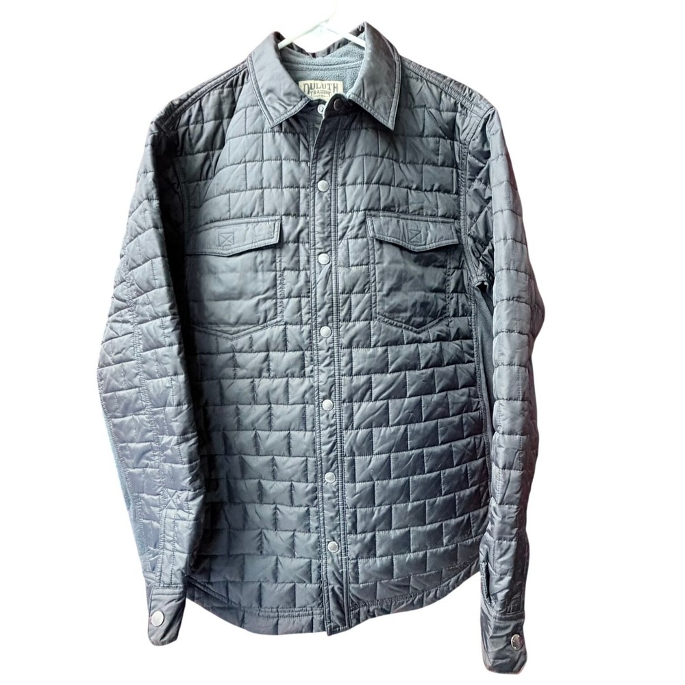 Duluth Trading Co Shirt Jacket Mens Large Gray Quilted Thinsulate Snap Front